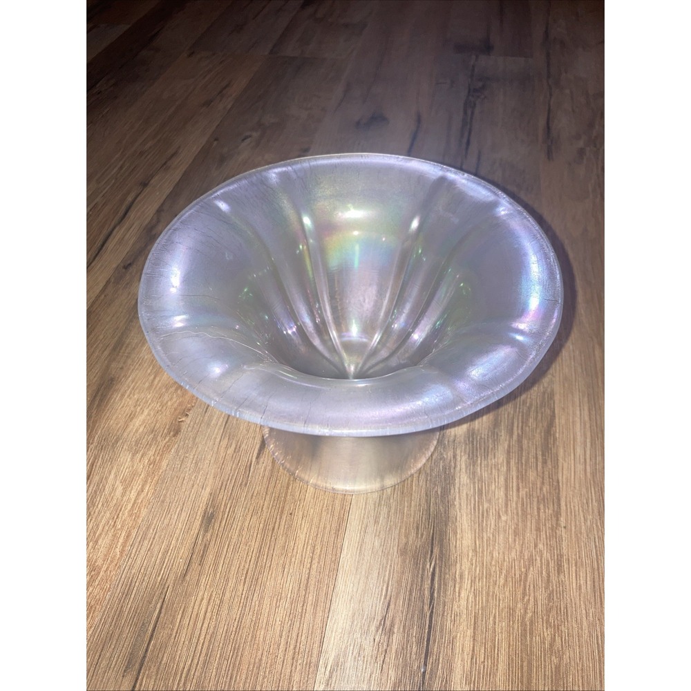 Stretch Glass Footed Bowl Melon Ribbed Iridescent Candy Dish Beautiful